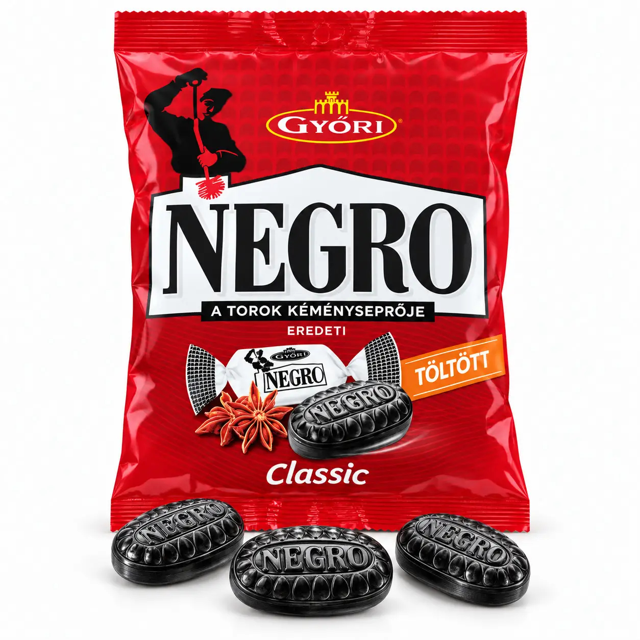 Цукерки Льодяники малі Gyori Negro Eredeti Classic Дьорі Негро Класичні Чорні Аніс та Ментол з Начинкою Смоктальні Пакет 79г