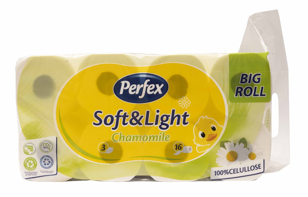Туалетний папір у Рулонах Perfex Soft&Light Big Roll 100% Cellulose Chamomile Перфекс трьохшаровий Целюлоза аромат Ромашка 16шт