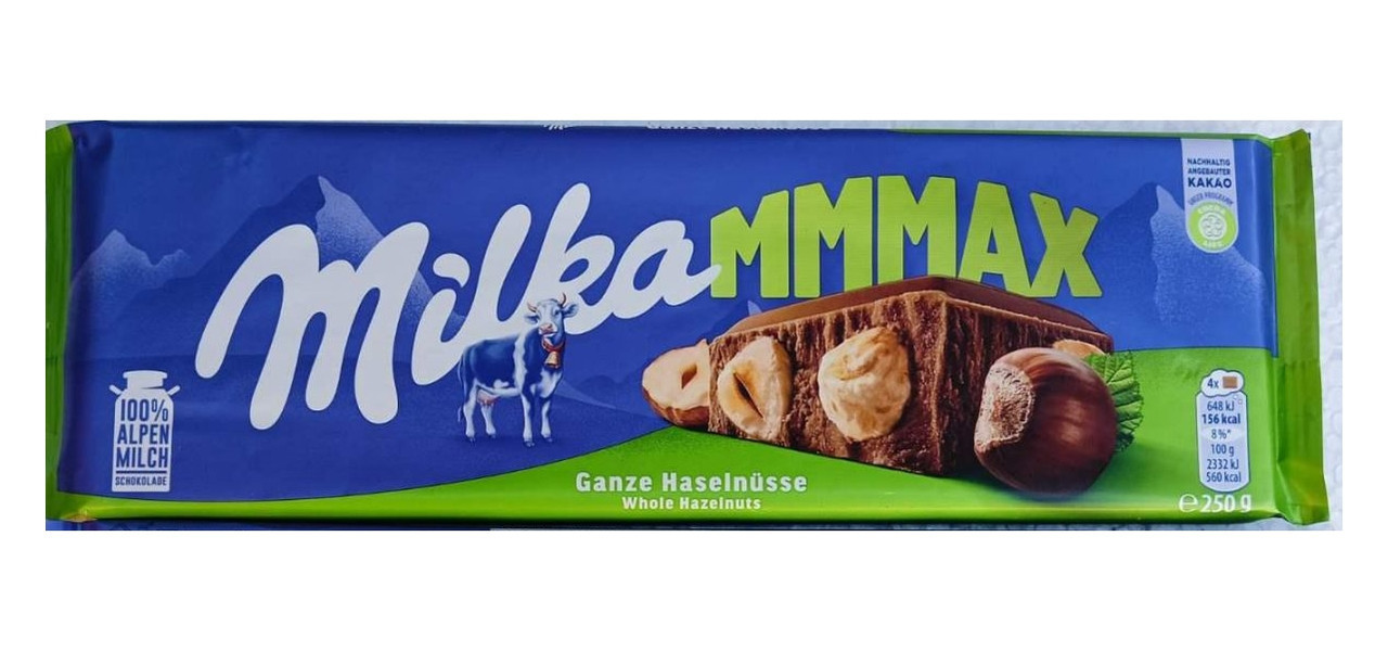 Шоколад молочний плитка Milka MMMAX Whole Hazelnuts Мілка з цільними Лісовими горіхами 276г