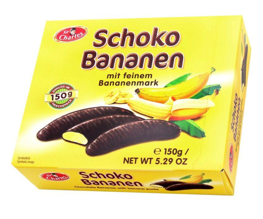 Цукерки шоколадні Sir Charles Schoko Bananen Hembeeren з банановим суфле та малиною 150г