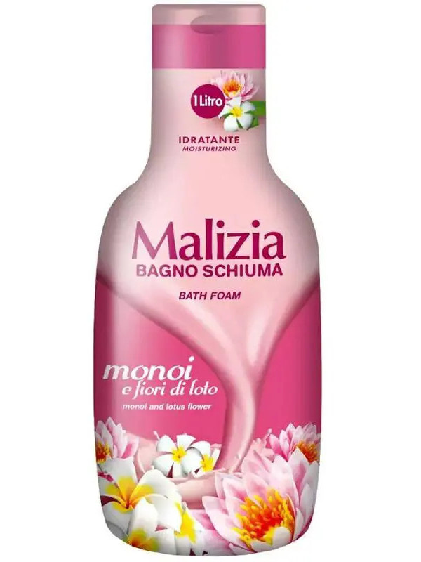 Гель-піна для душу ванни Зволоження Malizia Bagno Schiuma Monoi fiori Loto Bath Foam Малізія Моной та квіти Лотоса 1000мл