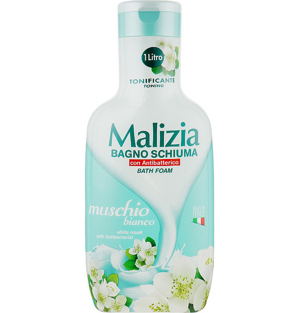 Гель-піна для душу ванни Тонізуюча Malizia Bagno Schiuma Muschio BiancoBath Foam Малізія Антибактеріальна Білий Мускус 1000мл