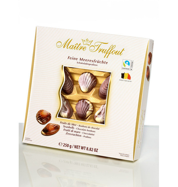 Цукерки морські Мушлі Maitre Truffout Feine Meeresfrüchte sea Shells White Майстер Труфо ракушки праліне Асорті Коробка 250г