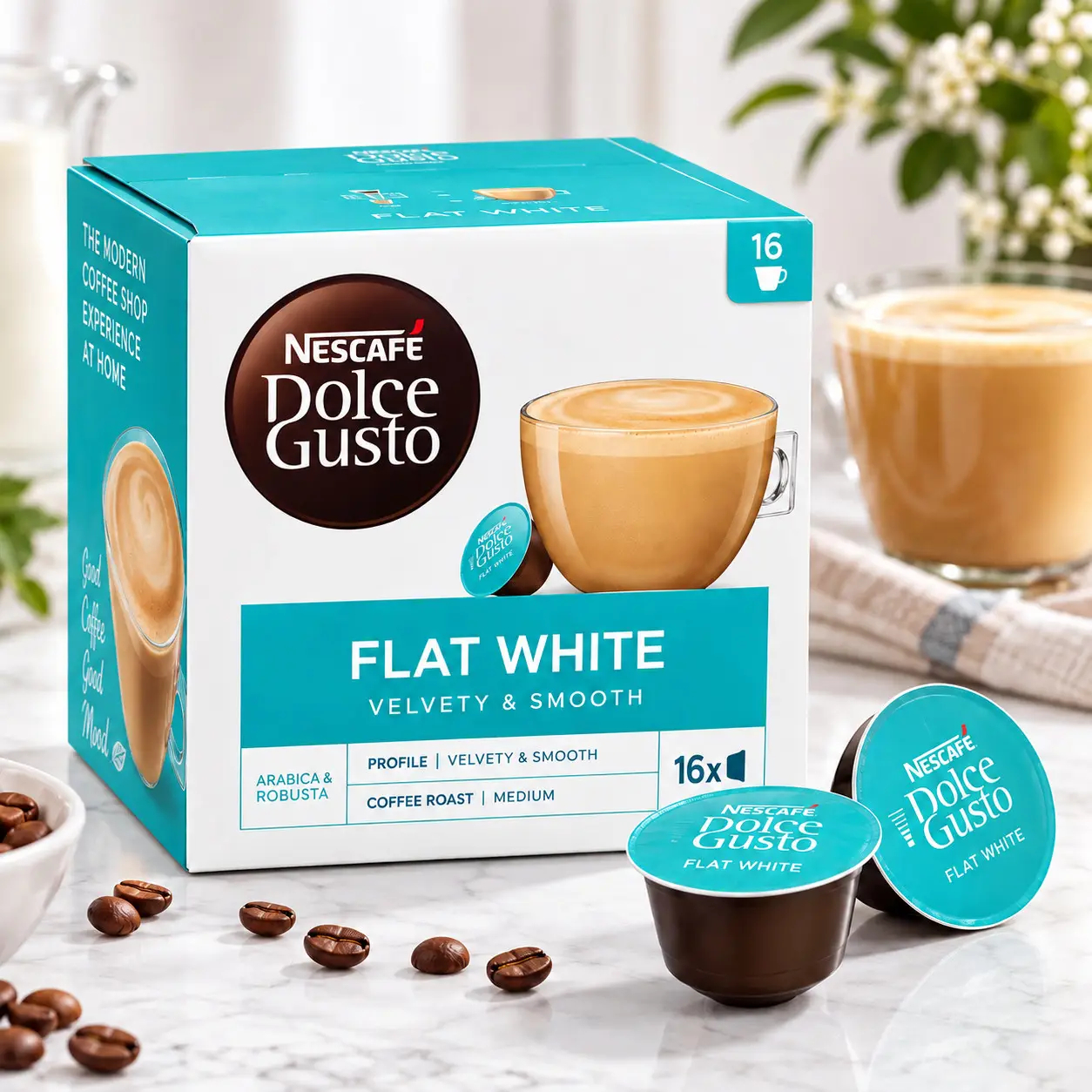 Кава мелена в Капсулах Nescafe Dolce Gusto Flat White Velvety&Smooth Нескафе Флет уайт Мякість Оксамитовий 16шт 187г