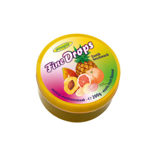 Льодяники Fine Drops Woogie Exotic Fruits Flavour Файн Дропс Вуугі зі смаком екзотичних фруктів асорті Баночка 200г