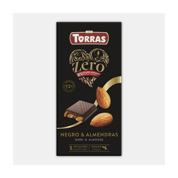 Шоколад Чорний без Глютену Torras Zero Dark&Almonds Chocolate 72% Cacao Торас Зеро Чорний з Мигдалем Плитка 150г