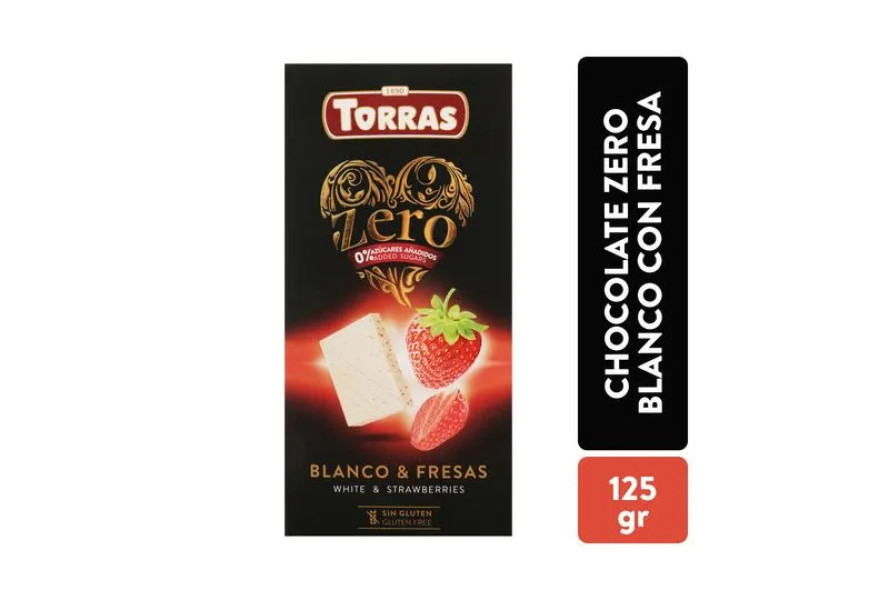 Шоколад Білий без Глютену Torras Zero White&Strawberries Chocolate 0% Торас Зеро з Полуницею Плитка 100г