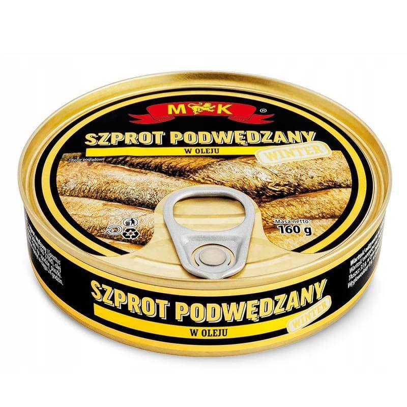 Шпроти копчені M&K Szprot Podwedzany w oleju roslinnym МК рибки в рослинній олії Євробанка 160г