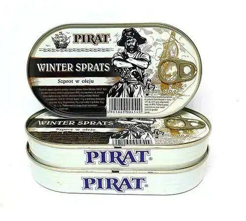 Шпроти копчені Pirat Winter Sprats Szprot w oleju roslinnym Пірат рибки в рослинній олії Євробанка 170г