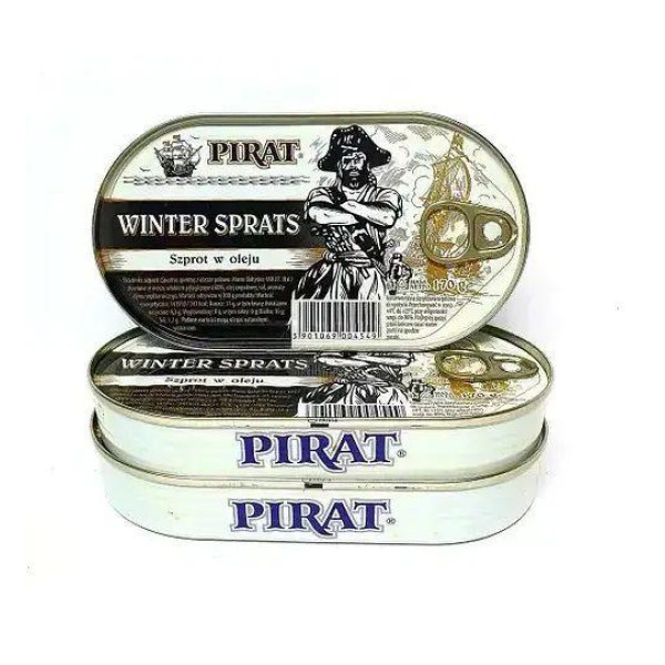 Шпроти копчені Pirat Winter Sprats Szprot w oleju roslinnym Пірат рибки в рослинній олії Євробанка 170г