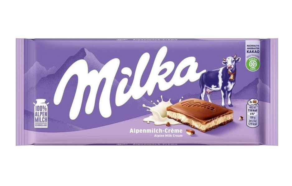 Шоколад з альпійського молока Milka Alpenmilch Alpine Milk Cream Мілка з делікатним альпійським молочним кремом 100г