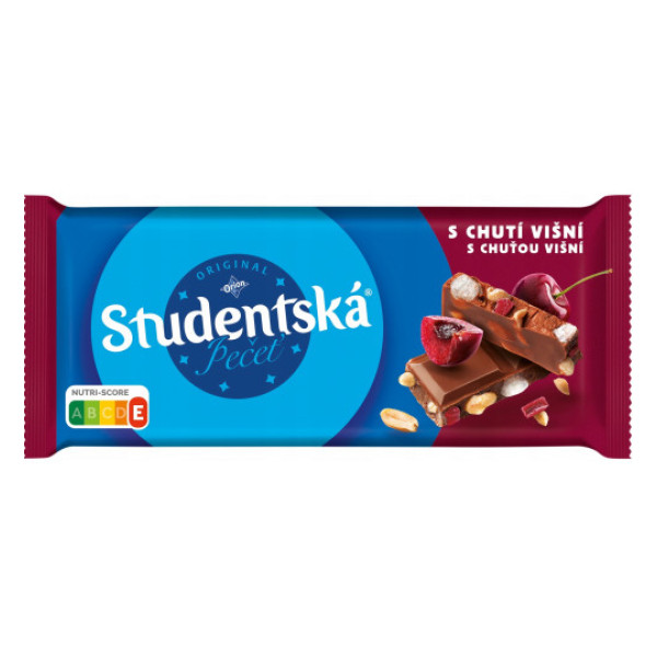 Шоколад Orion Studentska z Chuti Visni Cherry Оріон Студентска молочний із арахісом та Вишнею Плитка 170г