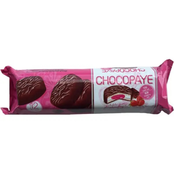 Печиво бісквітне в шоколадній глазурі ChocoPaye Strawberry Pink Шокопей класичні з полуничним джемом та маршмеллоу 12шт 216г