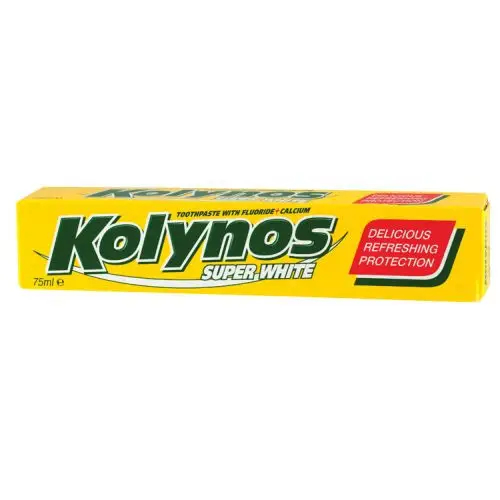 Зубна паста Відбілююча Kolynos Super White Delicious Refreshing Protection Колінос з фтором і кальцієм Освіження та Захист 75мл
