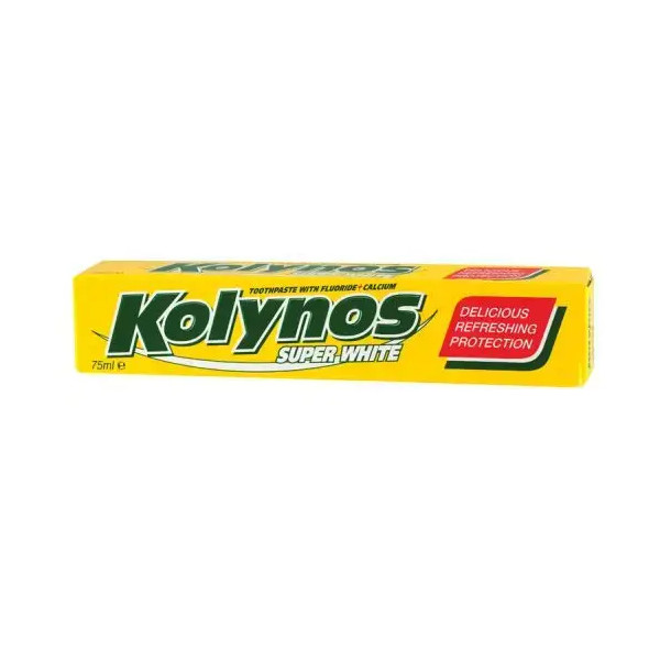 Зубна паста Відбілююча Kolynos Super White Delicious Refreshing Protection Колінос з фтором і кальцієм Освіження та Захист 75мл