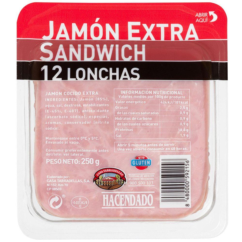 Хамон варений з свинини тостовий Jamon Cocido extra Sandwich Хасендадо бутербродний Слайси 12шт Блістер 250г
