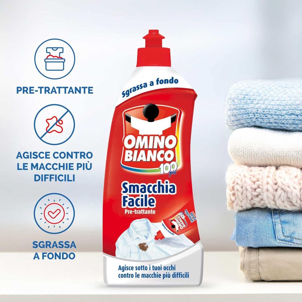 Плямовивідник для Білизни Omino Bianco Smaccia Facile Pre-trattante 100pro Оміно Бьянко Знежирювач попередня Обробка Пляшка 500мл