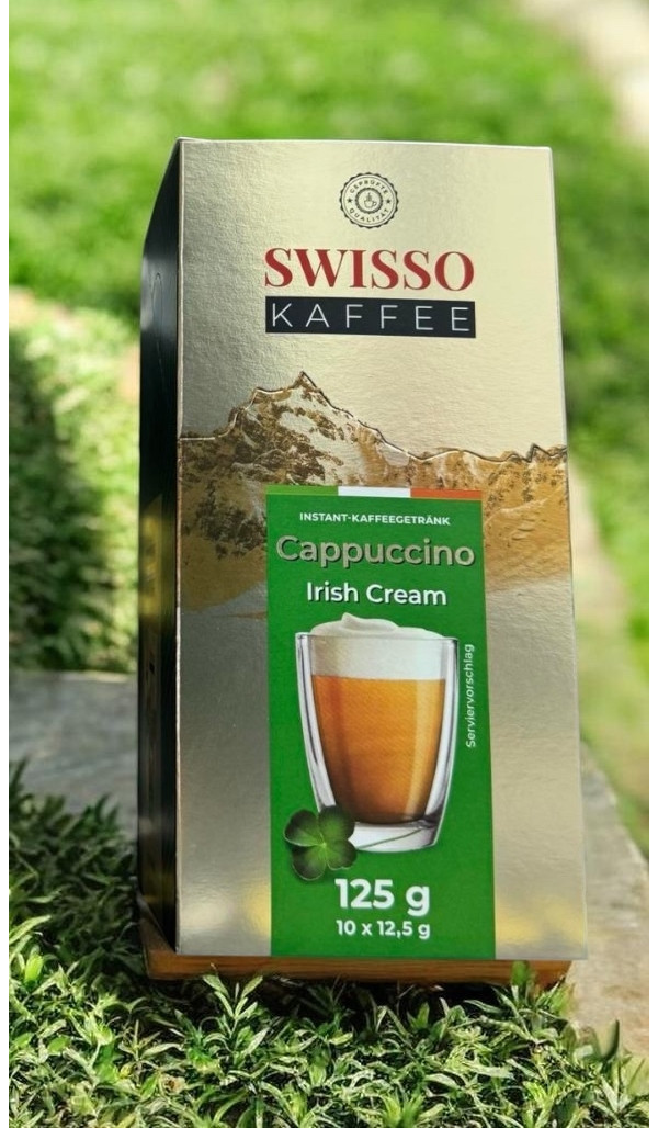 Капучіно розчинний Swisso cappuchino Irish Cream Instant Kaffee Getrank Coffee Свіссо смак Ірландські вершки 10стіків Коробка 125г