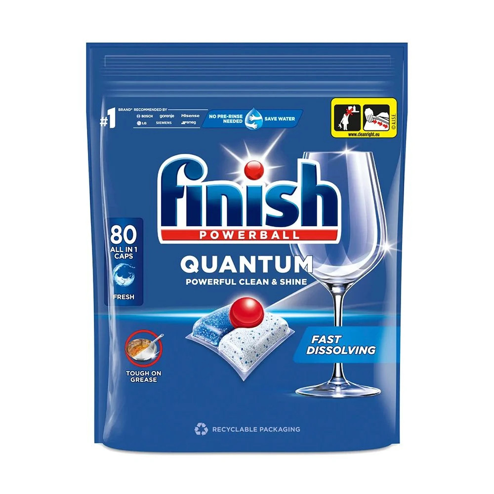 Таблетки для Посудомийних машин Finish Quantum Powerballs Powerful Clean&Shine Fast Dissolving Фініш Квантум Швидкорозчинні 80шт