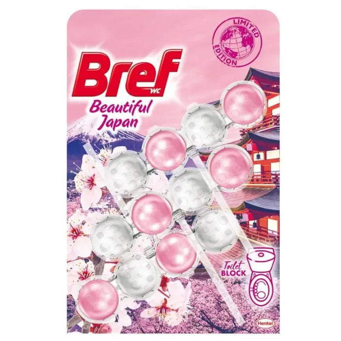 Підвіска блок для змивання унітазу Bref WC Beautiful Japan Limited Бреф Прекраcна Японія аромат квіти Сакури 3шт 150г