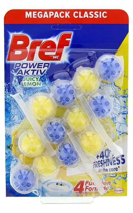 Підвіска блок для змивання унітазу Bref WC Power Active 4 Function Formula Juicy Lemon Бреф аромат Лимон 3шт 150г