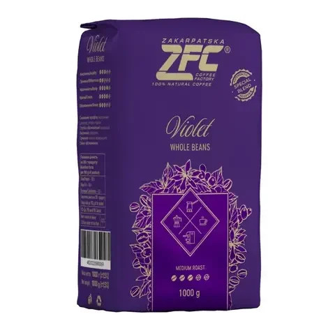Кава в зернах ZFC Violet Whole beans Medium roast Arabica Robusta Blend Закарпатська фабрика кави Купаж арабіки та робусти 1000г