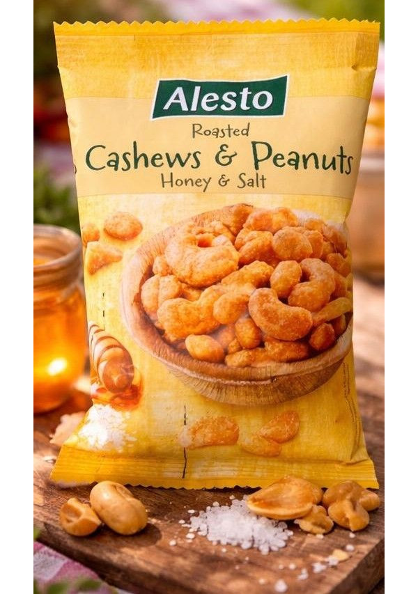Суміш горіхів Alesto Roasted Cashews&Peanuts Honey&Salted Алесто снеки кешью та арахіс глазуровані Мед та Сіль Пакет 200г