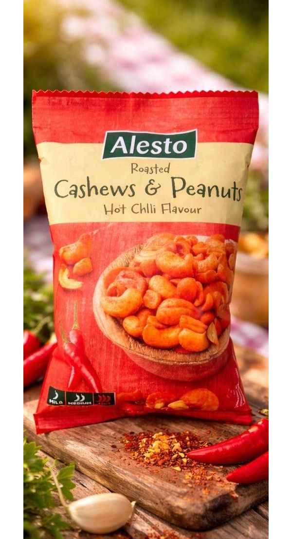 Суміш горіхів Alesto Roasted Hot Chilli Flavour Алесто снеки кешью та арахіс глазуровані Пікантні перець Чілі Пакет 200г