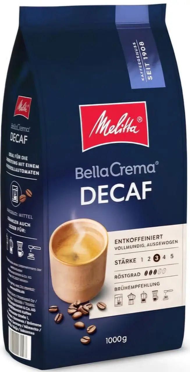 Кава в зернах без Кофеїну Melitta BellaCrema DECAFfeinato Мелітта декафеїната Белла Крема середня міцніть Кремова пінка 1000г