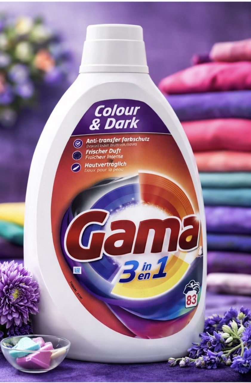 Гель для прання Кольор Gama 3in1 Color&Dark Washing Gel Гама для Кольорової та Темної білизни 83прань Каністра 3735мл