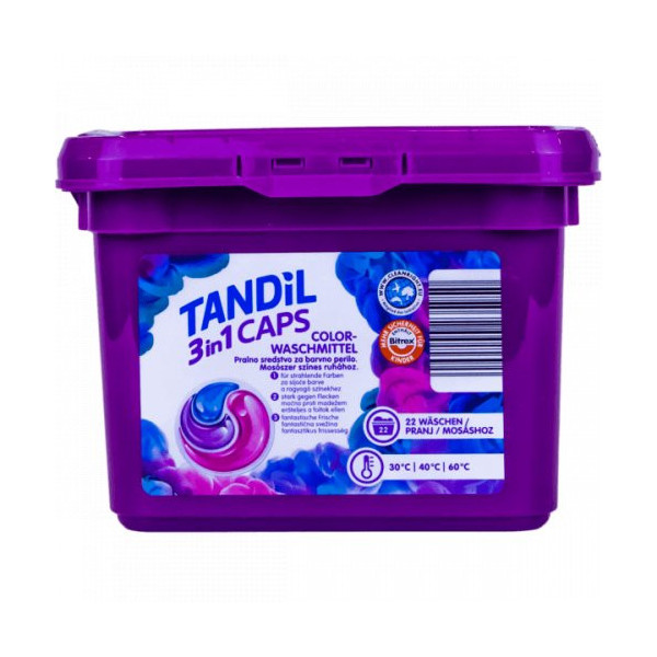 Капсули для прання світлої та Кольорової білизни Tandil Color Waschmittel 3in1 Caps Танділ активні пластиковий Бокс з кришкою 22шт