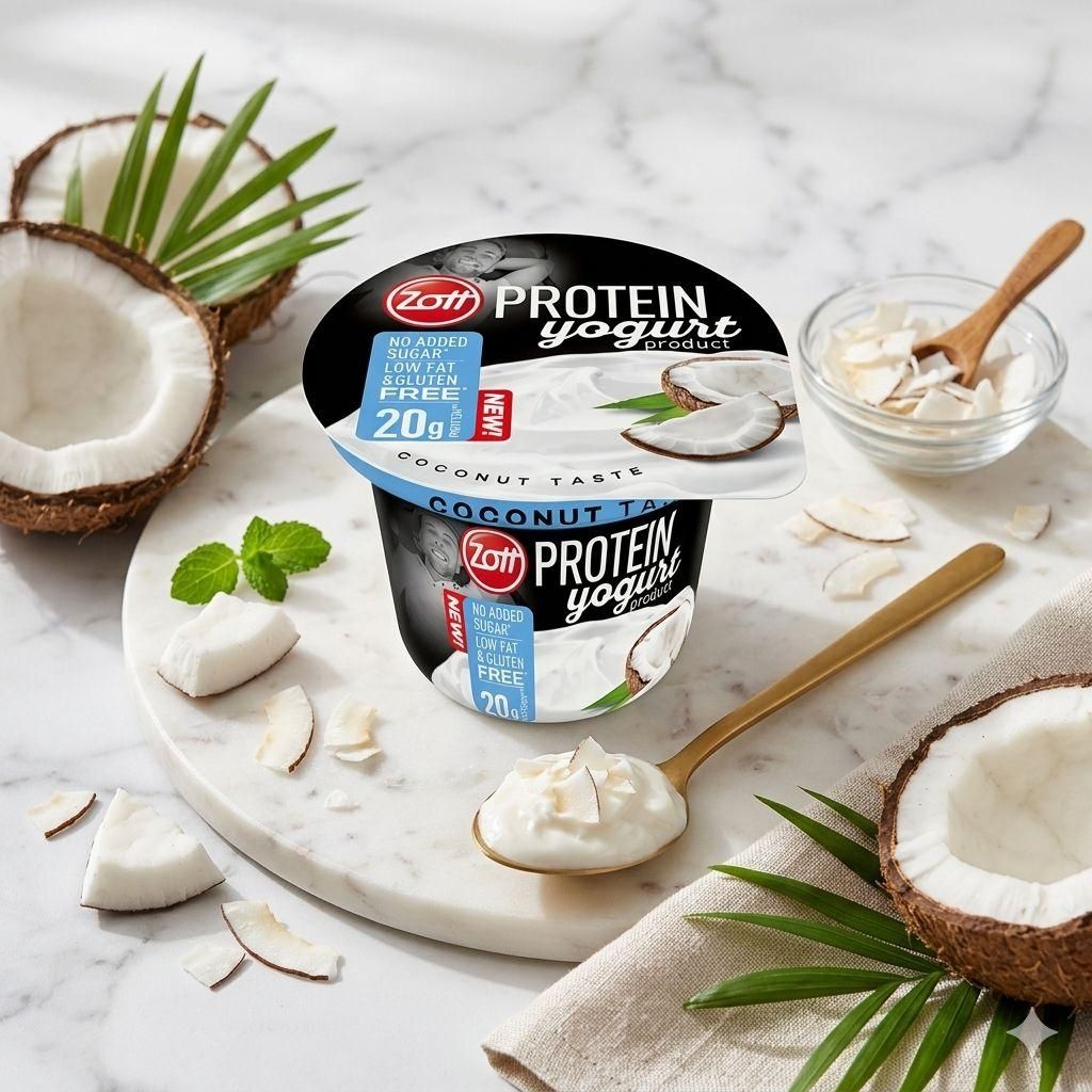 Йогурт Протеїновий без цукру Zott Protein Yogurt Coconut Зотт Енергетичний низькокалорійний Білок 20г смак Кокосовий стакан 200г