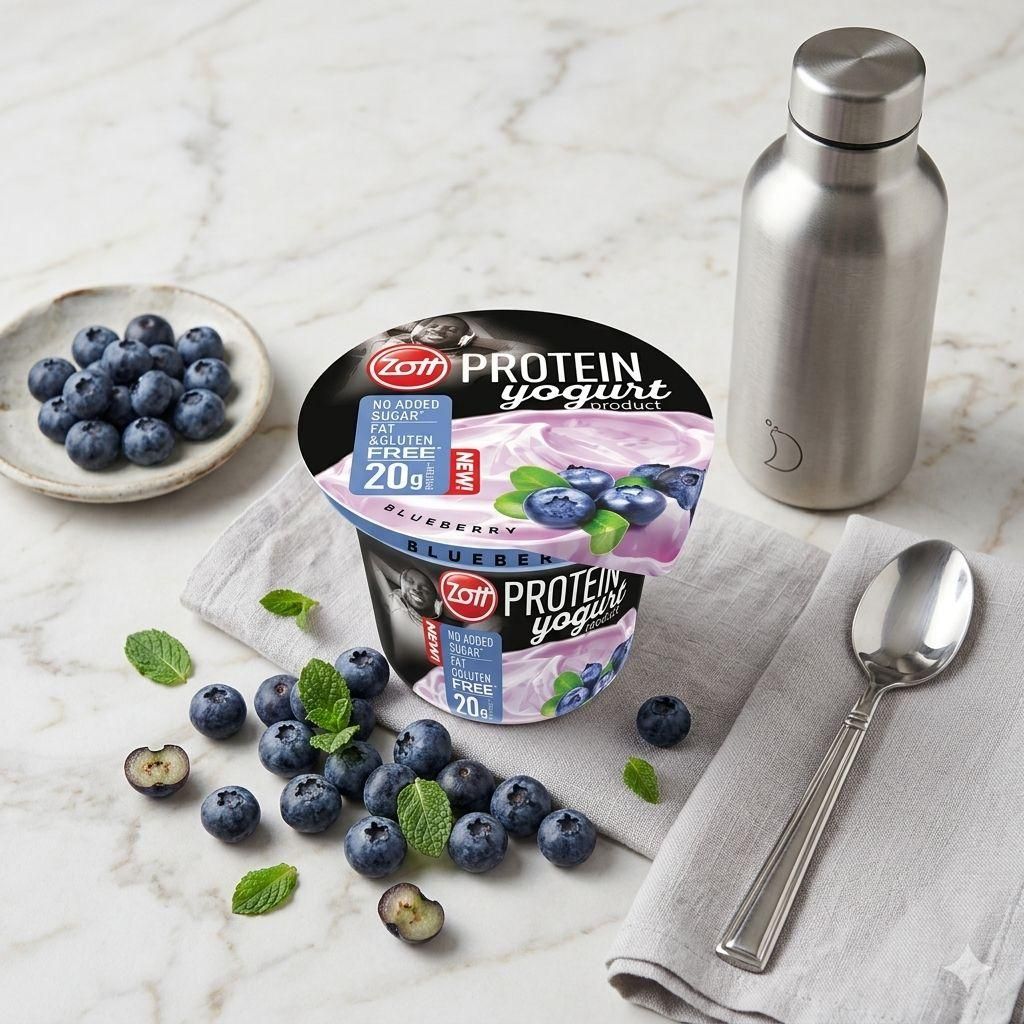 Йогурт Протеїновий без цукру Zott Protein Yogurt Blueberry Зотт Енергетичний Білок 20г смак Чорничний стакан 200г