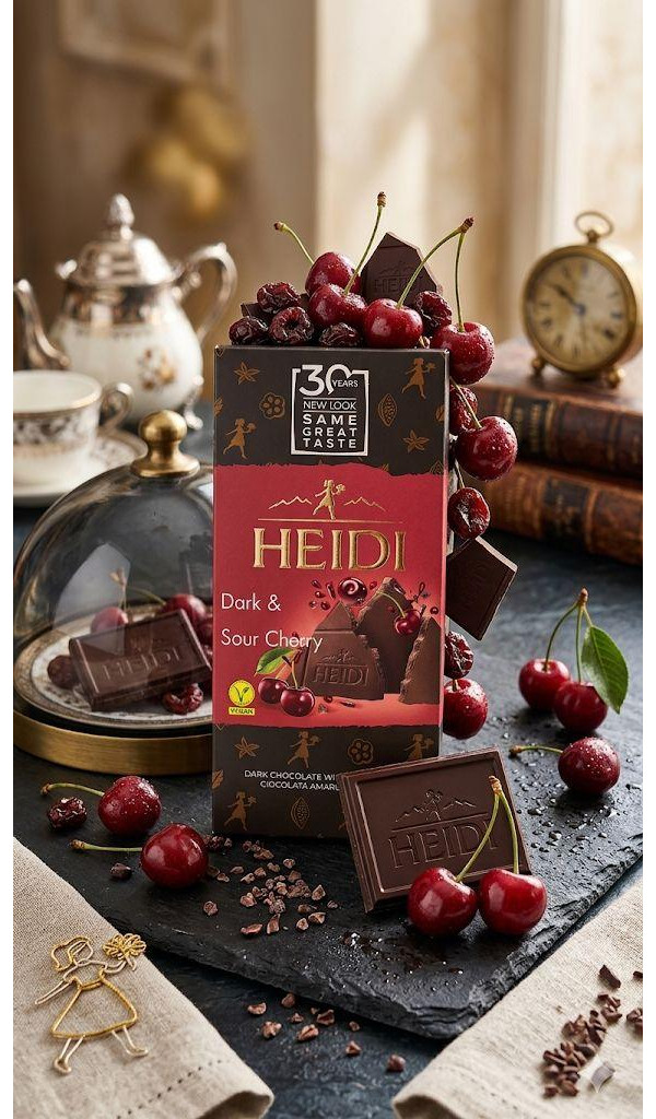 Шоколад чорний Heidi Dark&Sour Cherry Dark Chocolate 48% Хайді плитка кисленька Вишня в темному шоколаді Плитка 80г