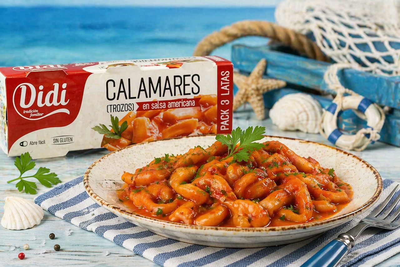 Кальмари морські у соусі Американа Didi Calamares trozos en salsa Americana Діді мясо шматочки пікантні Євробанка 3шт 240г