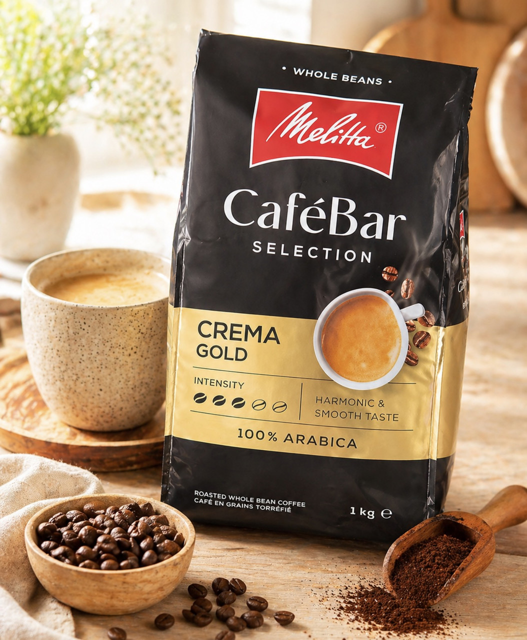 Кава в зернах Melitta CafeBar Selection Crema Gold 100% Arabica Меліта КафеБар Крема Голд Гармонійний та м’який смак 1000г