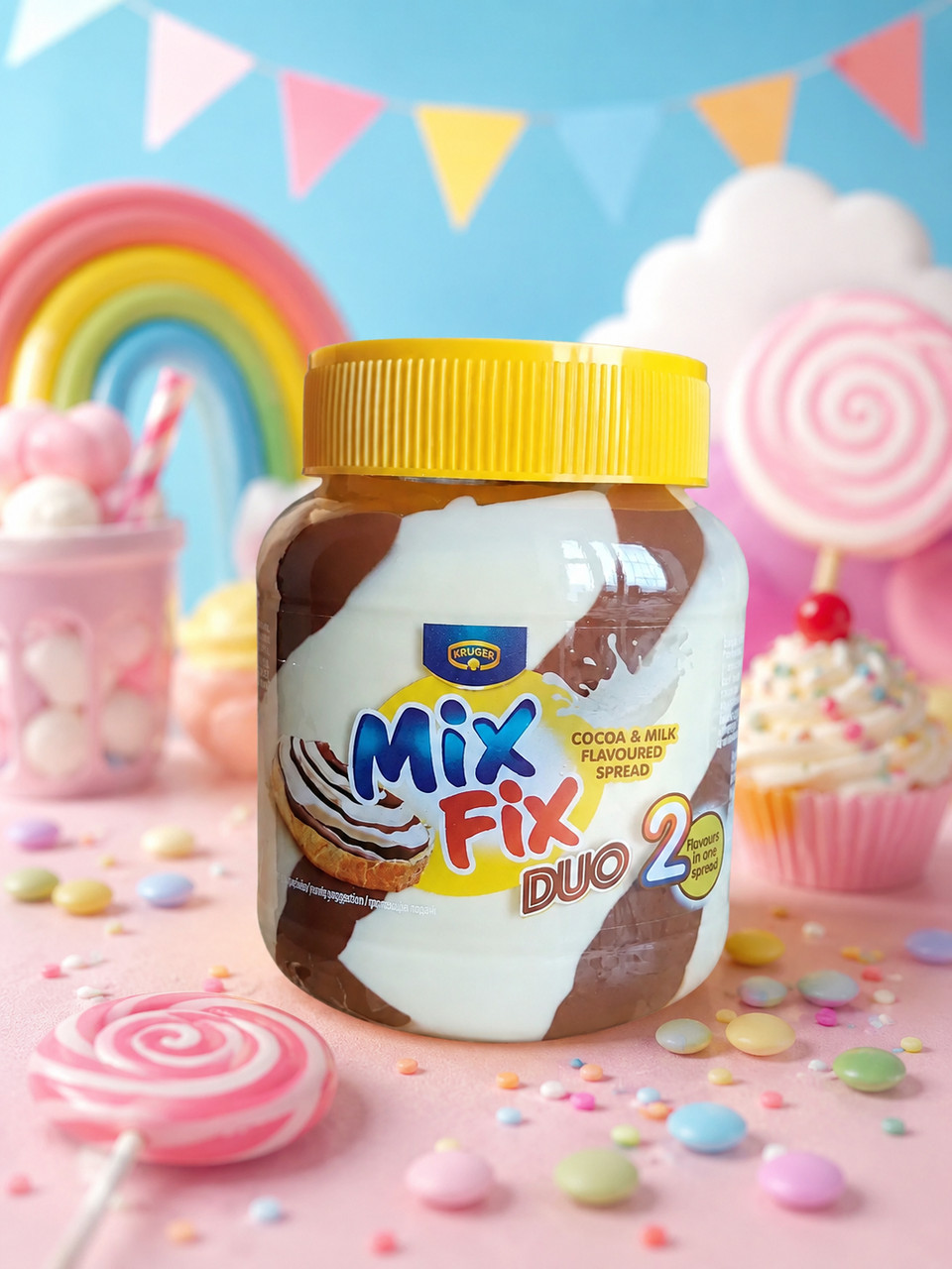 Шоколадна крем Паста полосата Kruger Mix Fix Duo2 Cocoa&Milk Flavoured Spread Крюгер Мікс Фікс смак какао-молочна 350г