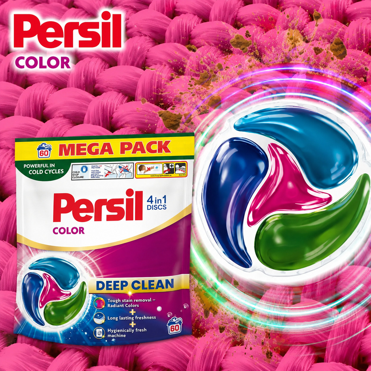 Диски для прання Persil Color Deep Clean 4in1 Discs Персіл для Кольорових речей капсули 4в1 Пакет 60шт
