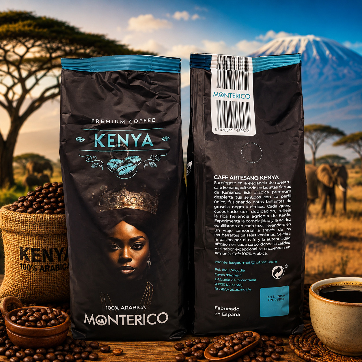 Кава в зернах Monterico Kenya Premium Coffee 100% Arabica Монтеріко Кенія Преміум Арабіка Пакет з клапаном 1000г