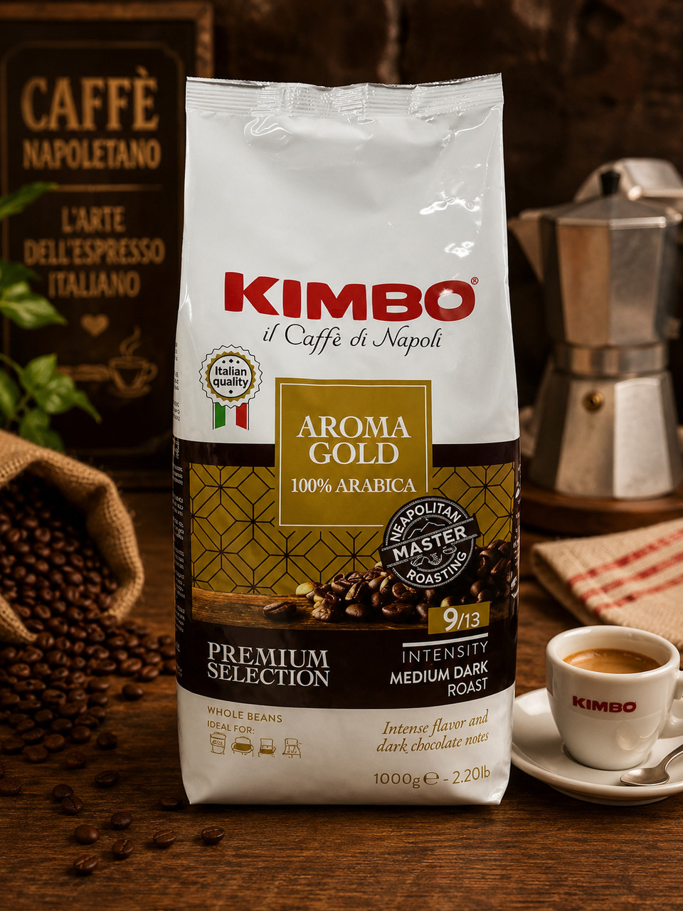 Кава в зернах Kimbo Aroma Gold Arabica Premium Selection Medium Dark Кімбо Арома Голд арабіка Пакет 1кг
