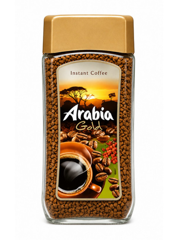 Кава розчинна Arabia Gold Instant Coffee Арабія сублімована в Гранулах Бленд арабіки та робусти Склобаночка 200г