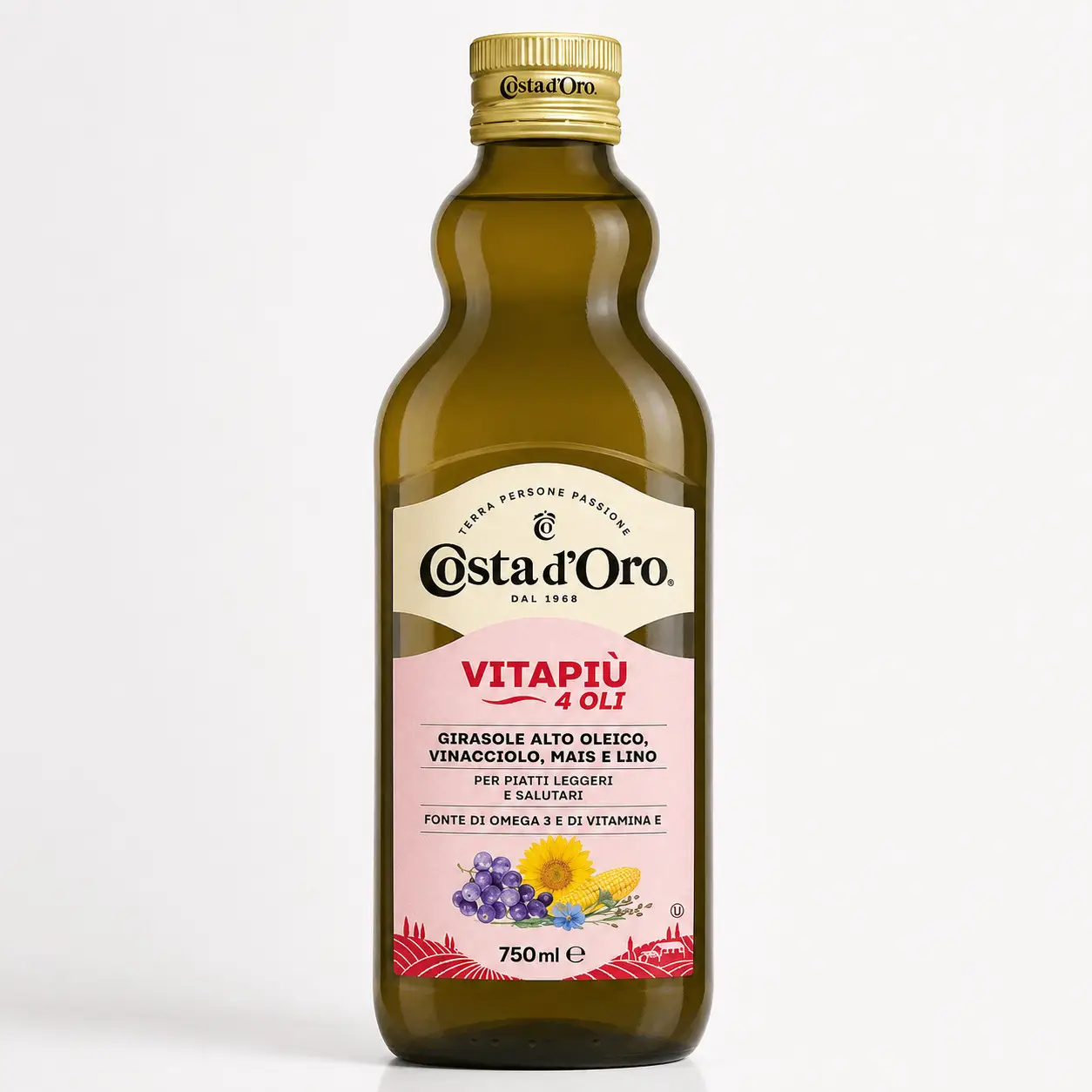 Суміш олій Costa d'Oro Vitapiu 4Oils Коста ДОро Для легких страв Соняшник Виноградна Кукурудзяна Лняна олії Вітамін Е Омега3 750мл
