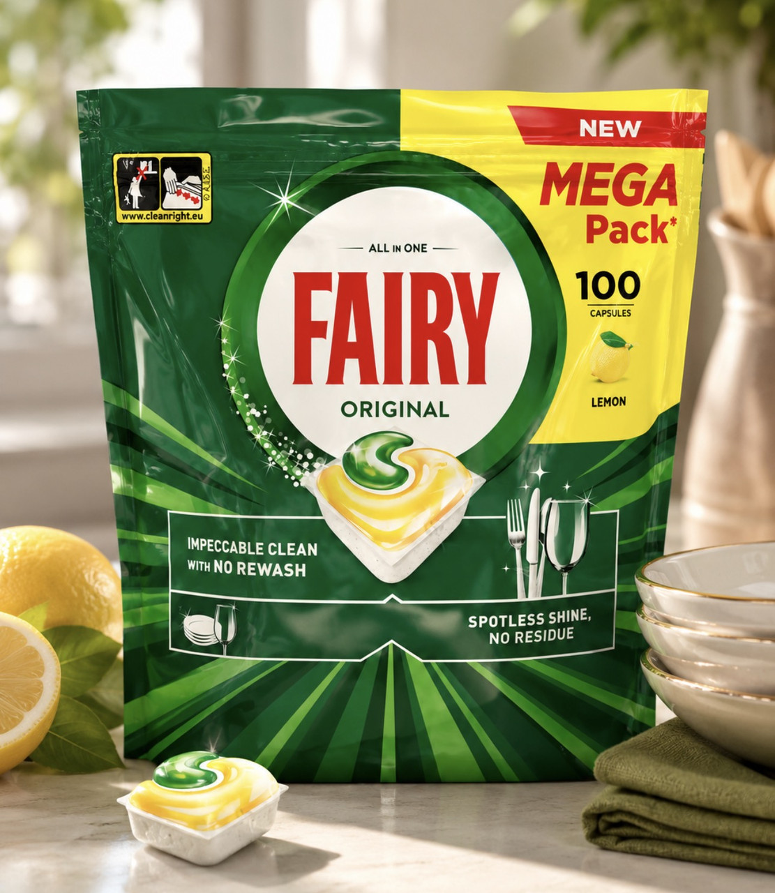 Таблетки для Посудомийних машин Fairy Original All in1 Tabs Mega Pack Lemon Фейрі Платінум Капсули Мега упаковка 100шт