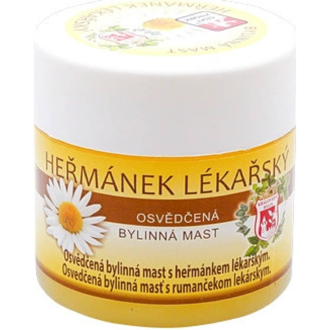 Мазь косметична на Травах Kralovstvi Bylin Hermanek Lekarsky Osvedcena Bylinna Mast для сухої Чутливої шкіри Ромашка 150мл
