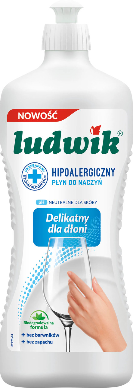 Гель для миття посуду Сенсітів Ludwik Hipoalergiczny Delikatny dla Dloni Людвік Делікатний Гіпоалергенний Без аромату 900г