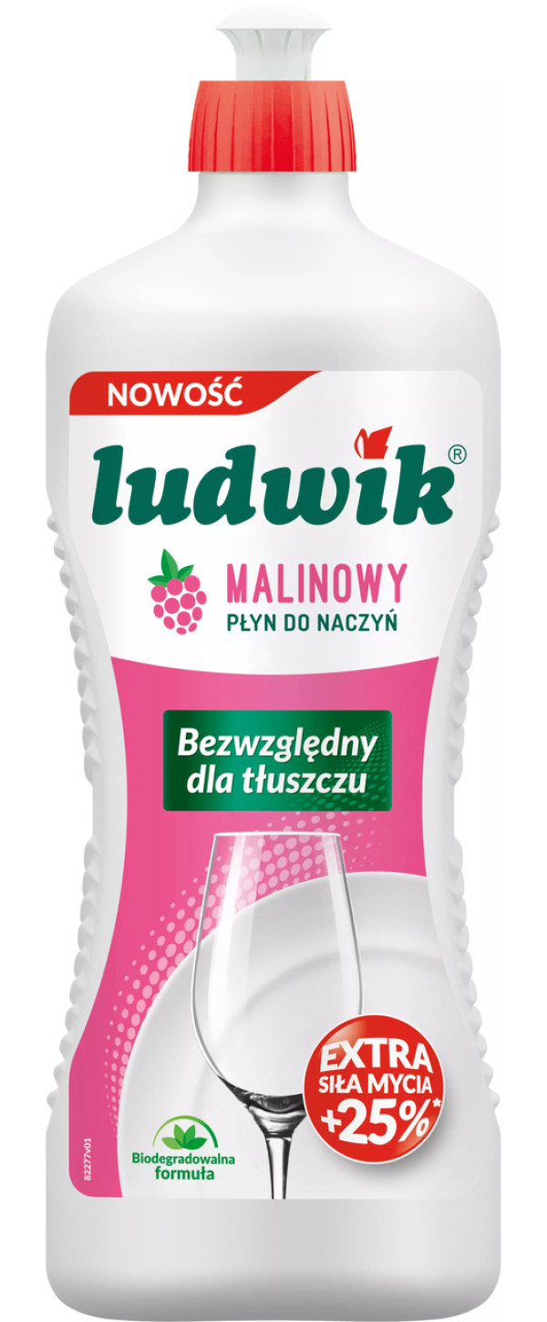 Гель для миття посуду Ludwik Extra Sila Malinowy Людвік Екстра сила Блискучий посуд аромат Малина 900г