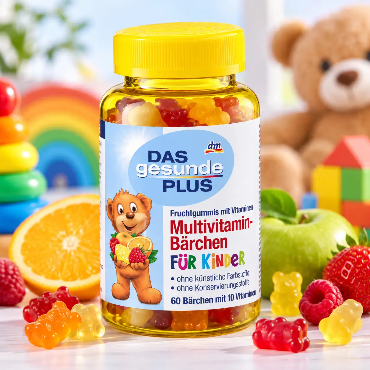 Дитячі мультивітаміни жувальні Ведмедики DAS gesunde PLUS Multivitamin-Bärchen ДАС Гезунде Плюс 10 вітамінів Баночка 60шт
