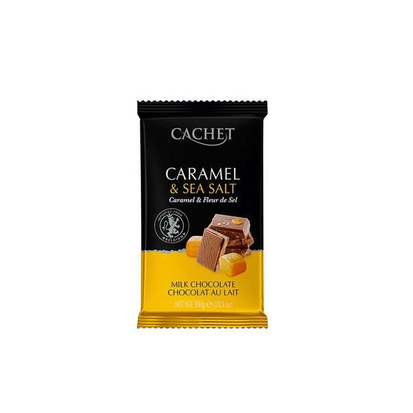 Шоколад Преміум молочний Cachet Milk Chocolate Caramel&Sea salt Кашет з карамеллю та Морською сіллю 300г