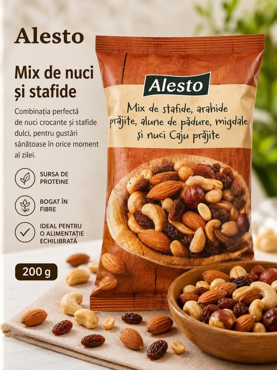 Суміш Горіхів та сухофруктів Alesto Nuts&Fruits Mix Алесто Мікс Родзинки Арахіс Мигдаль Фундук Кеш'ю Пакет 200г