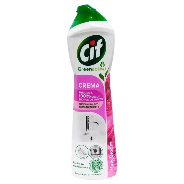 Крем Молочко для очищення Побутових поверхонь Cif Cream GreenActive Pink Bloom СІФ для Сантехники Рожевий 500мл